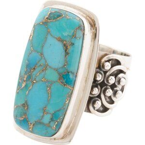 Shivam Jewelry Sterling Silver Rectangle Turquoise Ring Size 8.5